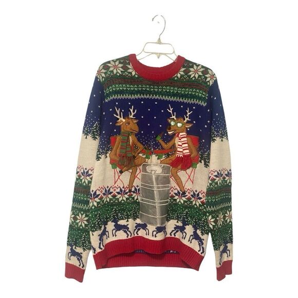 NWOT 33 Degrees Reindeer Beer Pocket Sweater Large - Picture 1 of 10